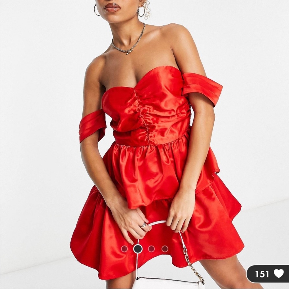 Collective The Label Valentines Bardot Strapless Dress | Retro Red Rugffle Dress